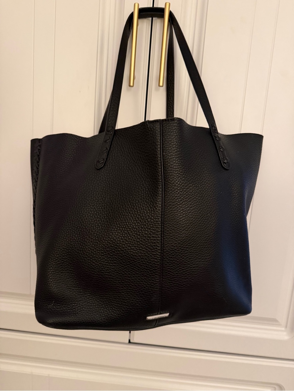 Rebecca Minkoff Black Pebbled Genuine Leather Tote Shoulder Bag Large Tote